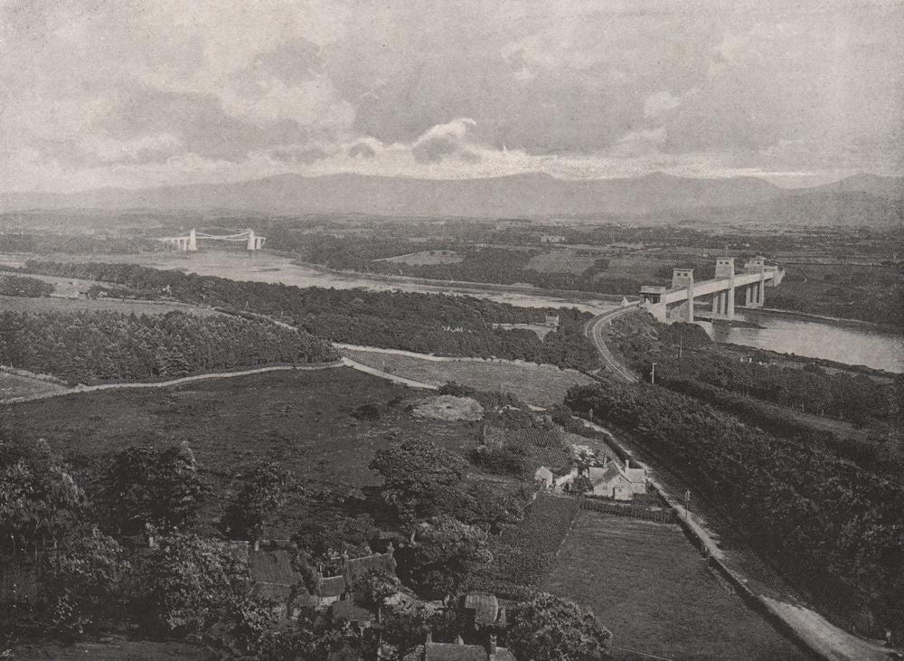 ANGLESEY. Menai Strait and Bridges. Wales 1900 old antique print picture